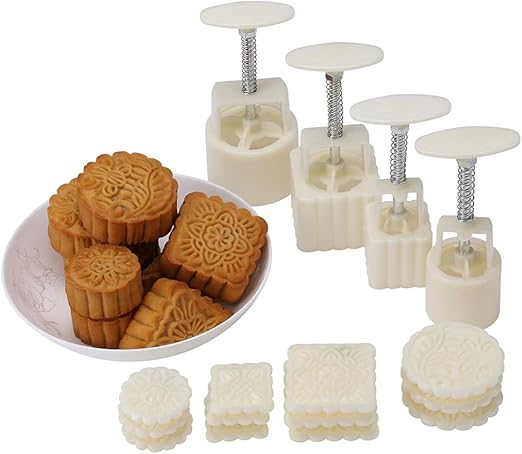 Amazon Com Mid Autumn Festival Hand Pressure Moon Cake Mould With 12 Pcs Mode Pattern For 4 Sets Kitchen Dining
