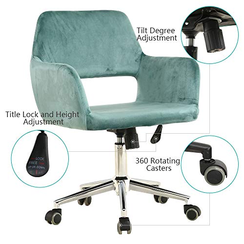 Velvet Fabric Home Office Chair with Open Back Upholstered Swivel Desk Chair with Arms and