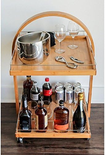 Serving Cart for Dining Rooms Outdoor Wheels Rolling Serving Cart Portable Indoor Patio Home Kitchen Storage Serving Cart Bar Living Room Trolley Food Cocktail Serving Tray Shelves Bamboo Natural