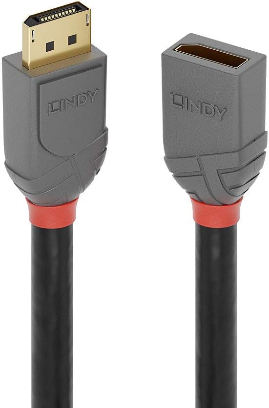 LINDY DisplayPort Anthra Line Extension Cable 2 m, Anthrazit, Schwarz, Rot