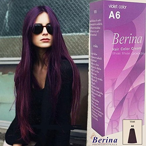 BERINA A6 PERMANENT HAIR DYE COLOR CREAM PURPLE CRAZY FASHIONS PUNK STYLE