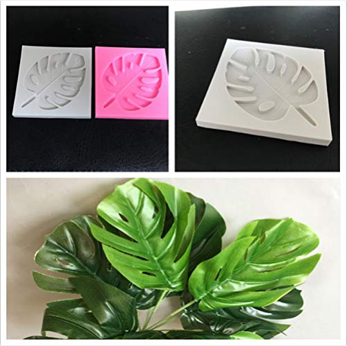 Youzpin 2 Pcs Monstera Leaves Cake Decoration Silicone Mold,DIY Fondant Cake Decorating Mold,Chocolate Sugar Craft Baking Pan Clay Mold(White&Pink) - Thumbnail 4