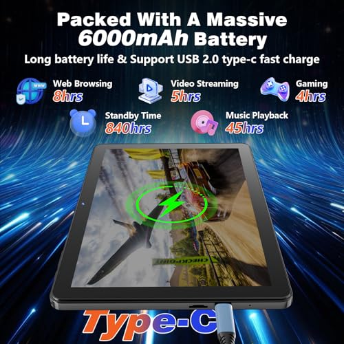 10 Inch Android Tablet, Android 15 with 18GB RAM + 128GB ROM (1TB Expandable), Octa-Core, 1280x800 IPS HD Touchscreen, 5MP+8MP Dual Camera, 6000mAh, Tablet with Face Unlock, Gaming, Widevine L1