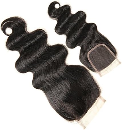 Colorful Queen Brazilian Hair Body Wave 4x4 Free Part Lace Closure with Baby Hair Natural Black Color Brazilian Virgin Human Hair Closures No Bleached Knots (14 inch)