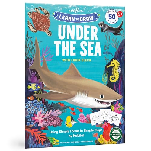 eeBoo: Learn to Draw - Under The Sea Book - 32 Page Activity Book & 50 Stickers Set, Fun Ocean-Themed Step-by-Step Drawing & Coloring, Kids Ages 5+