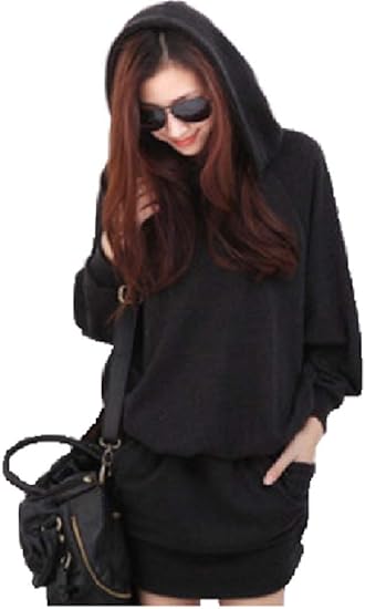 Amazon Shoka レディース スウェットワンピース パーカー フード付き 無地 ゆったり かわいい スウェットワンピ 部屋着 大きめサイズ 体型カバー 長袖 秋 冬 春 ワンピース チュニック 通販