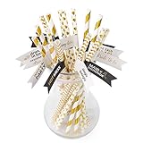 Bachelorette Straws- Gold Paper Straws with Banners
