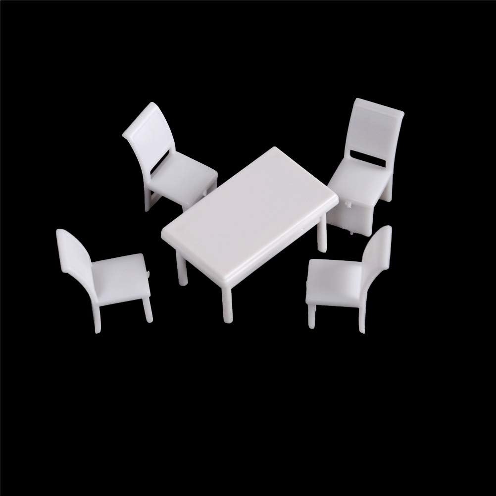 Sungpunet 5pcs / set (1xTable + 4xChair) Dining Chair Wood Furniture Miniature Table set for the kitchen of the Dollhouse Food