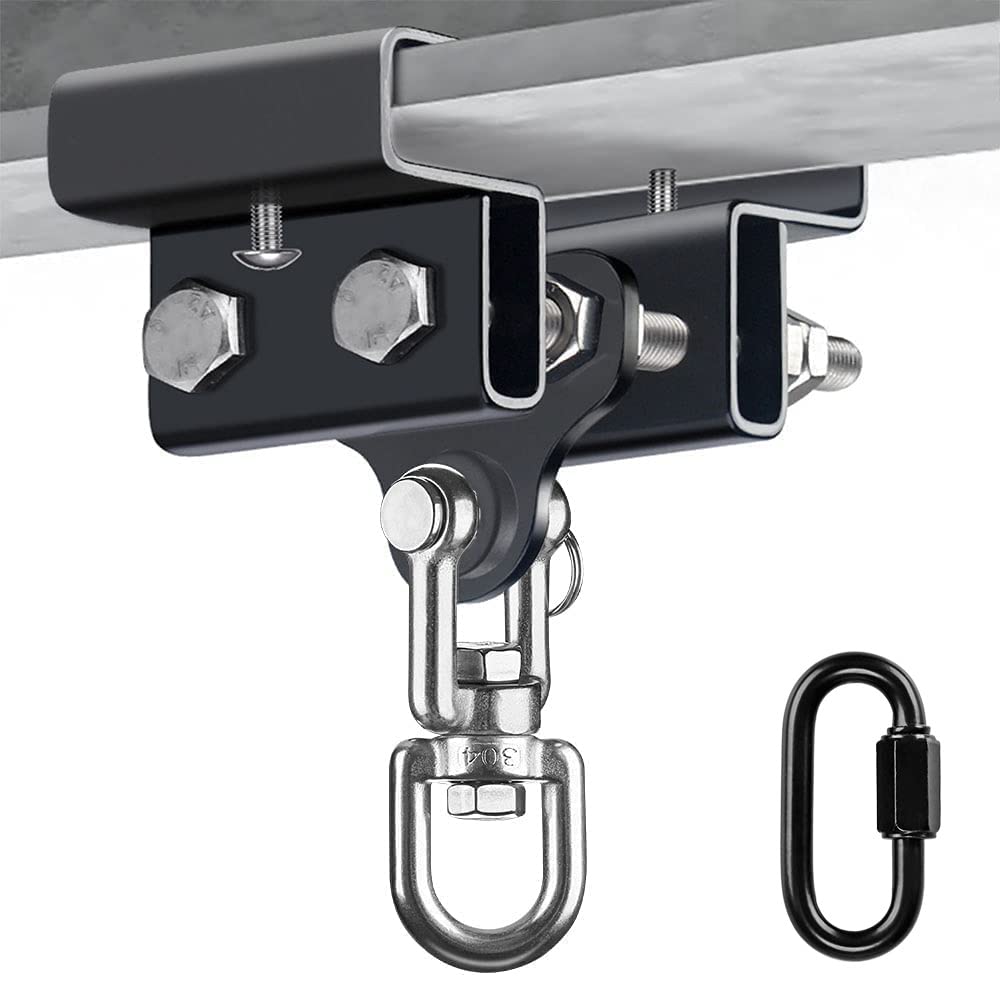 BeneLabel 9.4-17cm Punching Bag Hanger, Double Clamp Heavy Beam Hanging Hardware Mounting Bracket Carabiner Set Swivel Hook for Indoor Outdoor Boxing Muay Thai Training, up to 900lbs