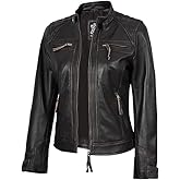 Blingsoul Leather Jacket Women - Quilted Cafe Racer Style Womens Leather Jackets