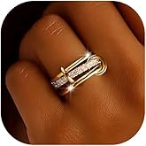 KALOAURA Gold Silver Stackable Rings for Women Non Tarnish, 14k Gold Plated Interlocking Stack Ring Set Chunky Cubic Zirconia CZ Multi-Link Mixed Connected Band Thumb Rings Jewelry for Gift