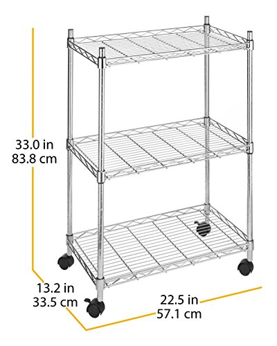 Whitmor Rolling 3 Shelf Cart, Chrome