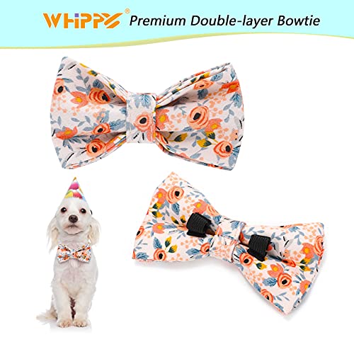 WHIPPY Soft Bow Tie Dog Collar Adjustable Cute Bowtie Dog Collars with Metal Buckle for Small Medium Large Dog Girls Boys, Orange, S