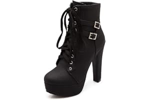 Susanny High Heel Boots for Women,Womens Platform Boot Heels Sexy Round Toe Lace UP High Heels Mid Calf Boots