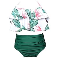 KABETY Girls Swimsuit Two Pieces Bikini Set Ruffle Falbala Swimwear Bathing Suits (Green, 9-10 Years)