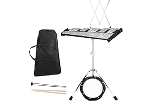 MEDIMALL 30-Note Glockenspiel Bell Kit, Xylophone Bell Percussion Instrument Set w/Height Adjustable Stand, Music Stand, Mallets, Drum Sticks, 8" Practice Pad & Carry Bag, Percussion Glockenspiel