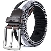 HASHIJI Elastic Braided Belt,13/8",Stretch Golf Belt Unisex for Men Women,Double Layer Woven Belt with Leather Buckle