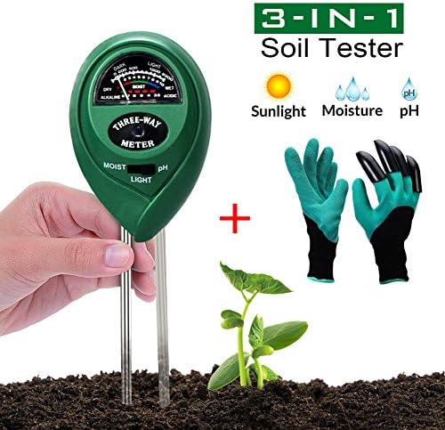Soil pH Meter, Tookit 3-in-1 Test Kits Gardening Tools for PH/Moisture/Light, Soil Tester Kit with Garden Gloves Tools for Garden, Farm, Lawn, Home, Indoor &amp; Outdoor Plants