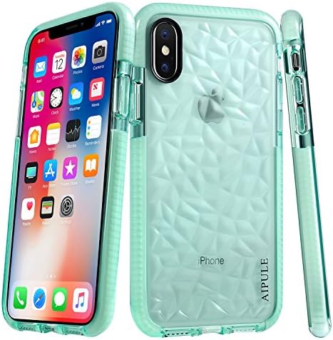 iPhone X case, AIPULE 3D Contemporary Chic Design Stylish Geometric Diamond Pattern Textured Back Flexible Lightweight Protective TPU Shockproof Cover for Apple iPhone X (Green)