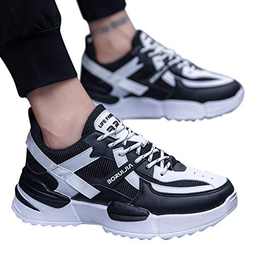 TnaIolral Men Running Sneakers Mesh Casual Shoes Low-Top Student Breathable Shoes (US:9.5, Black)