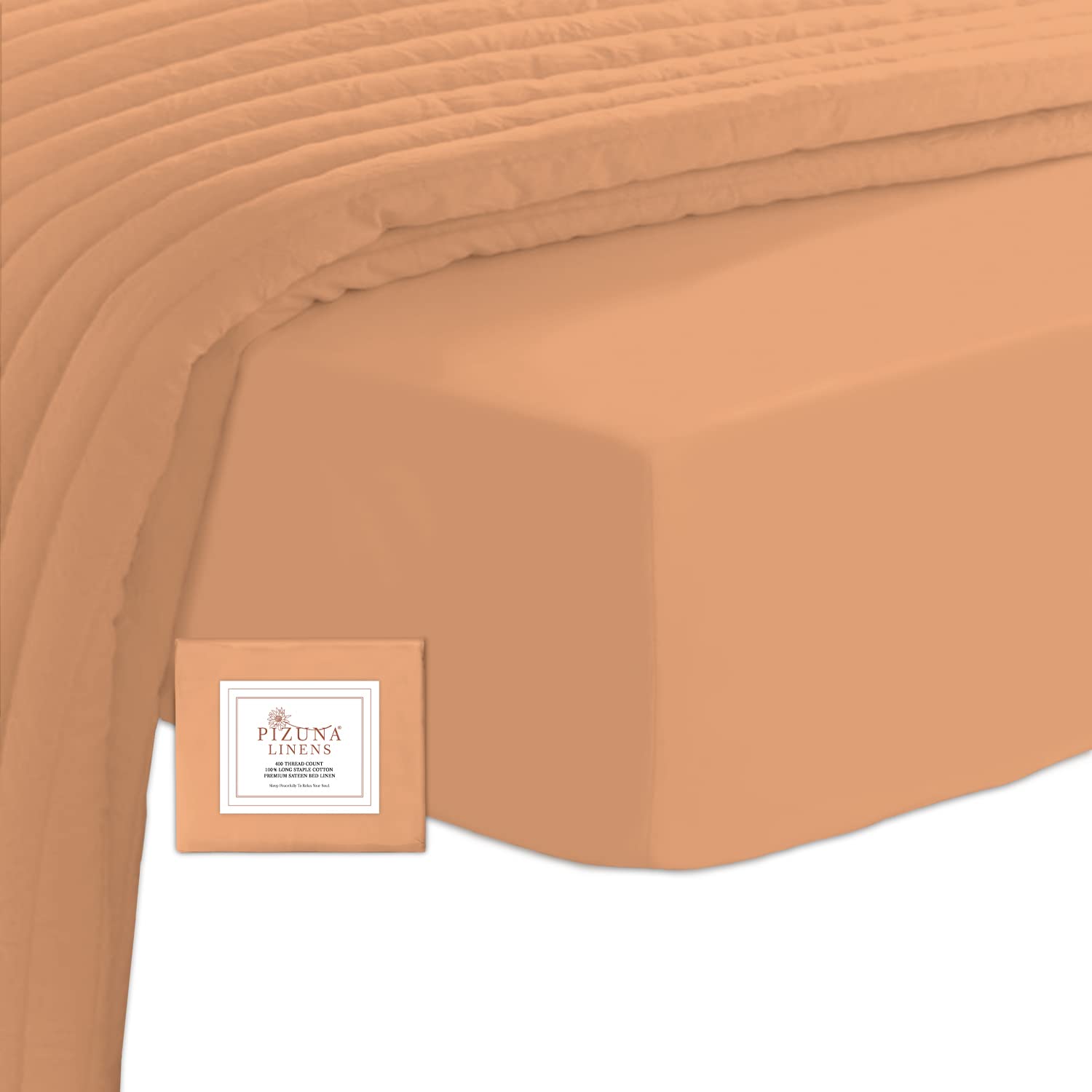 Pizuna 100% Cotton Dusty Coral, 400 Thread Count Long Staple Cotton Single Fitted Sheet 90x200 cm, Sateen Weave 40 cm Deep Pocket Single Fitted Sheet 1 PC Dusty Coral — image 1