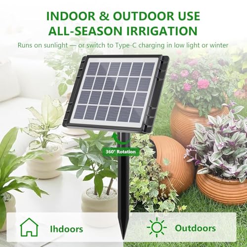 HEKIWAY 49FT Solar Drip Irrigation System, Auto Watering Kit for 15 Pots, Solar-Powered Plant Watering, 25 Timer Modes, 900ml/min Flow Indoor/Outdoor Garden, Balcony & Patio Irrigation System
