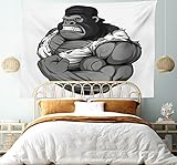 Ambesonne Cartoon Tapestry, Image of Big Gorilla