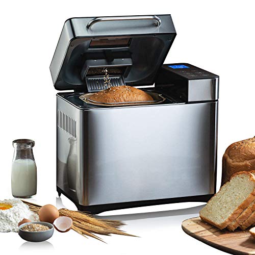 Nictemaw Brotbackautomat Backmeister Brotbackmaschine mit 19 Programme für 500g-1000g Brotgewicht, 710W, 15 Stunden Timing-Funktion, Warmhaltefunktion, Sichtfenster und LED Bildschirm