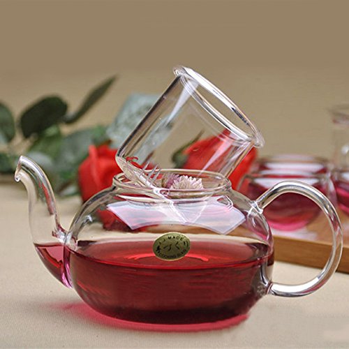CGL Sky 27 oz glass filtering tea maker teapot (600c) with a warmer and 6 tea cups 50ml