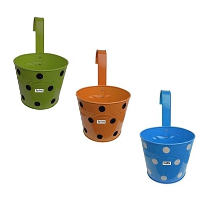 Kraftsplanet Garden Decor Set of Three Polka Design Metal Railing with Detachable Hooks.