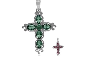Silvershake Birthstone Gemstone 925 Sterling Silver Victorian Style Cross Pendant Necklace Christmas Jewelry Gift for Women