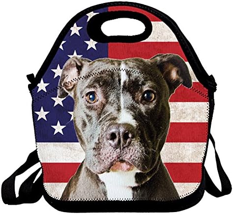 American Pit Bull Terrier Dog Print Insulated Lunch Bag for Women Men Kids with zipper and Strap, Hot / Cooler Multi-purpose Work / Picnic Tote