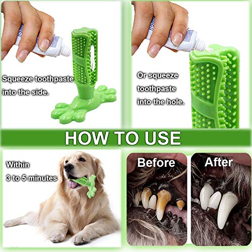 AomeTech Dog Toothbrush Dental Care Brushing Stick Effective Doggy Teeth Cleaning Massager Nontoxic Natural Rubber Bite Resistant Chew Toys Finger Toothbrush for Dogs Pets (M, Green)