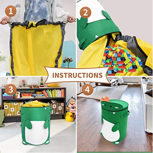 CAVWVTYU Toy Mat Storage Bag - Dinosaur Thick Felt Toy Storage Basket Waterproof Oxford Play mat for kids 2-in-1 Drawstring Toy Storage Bag with 15.8” tall by 13” Diameter & 59\'\' Durable Toy Mat Bag Play Mat