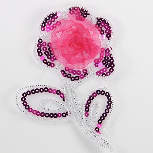 Approx 10.515cm Sequins organza Flower Embroidery Sew-on Patches (Rose red 1piece)