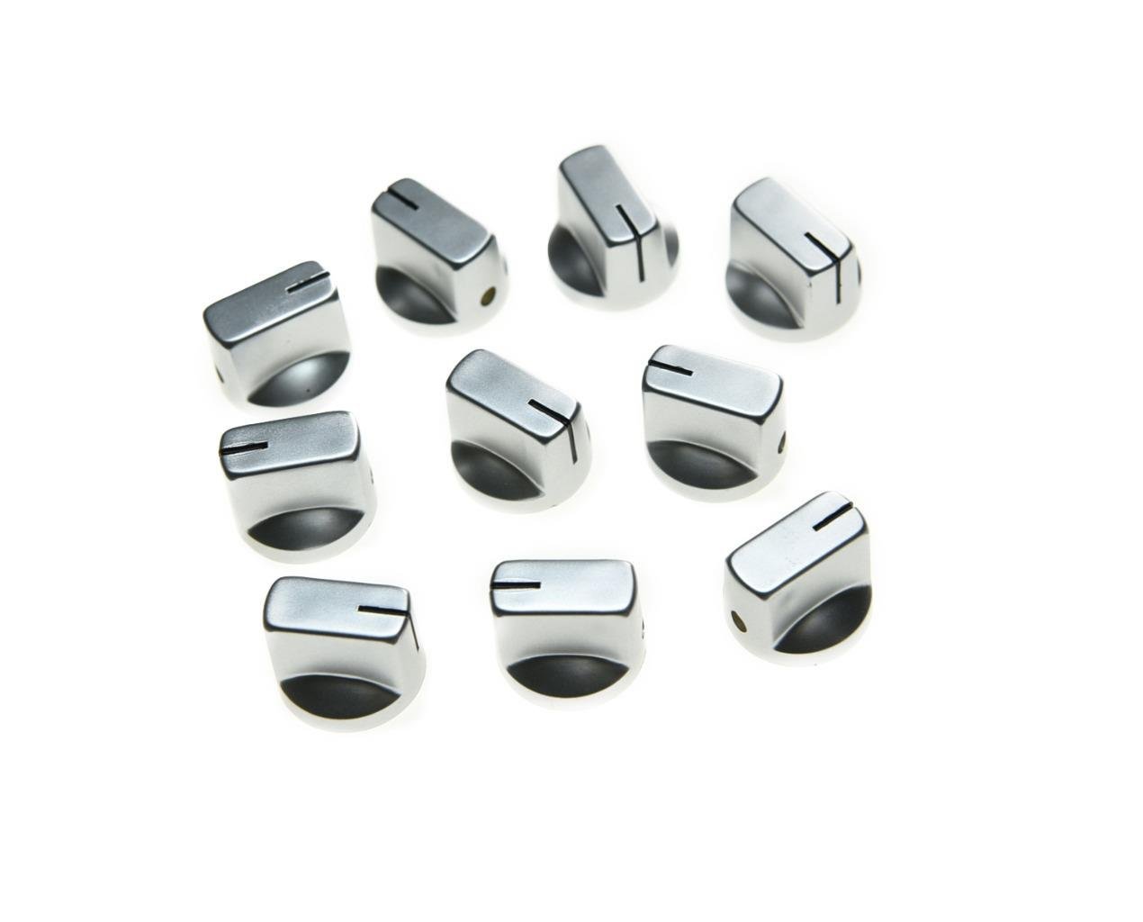 KAISH Pack of 10 Guitar AMP Effect Pedal Knobs Pointer Knob with Set Screw Silver
