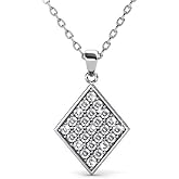 Cate & Chloe Lennon 18k White Gold Pave Pendant Necklace with Simulated Diamond Crystals, Elegant Jewelry for Women, Gift for Her