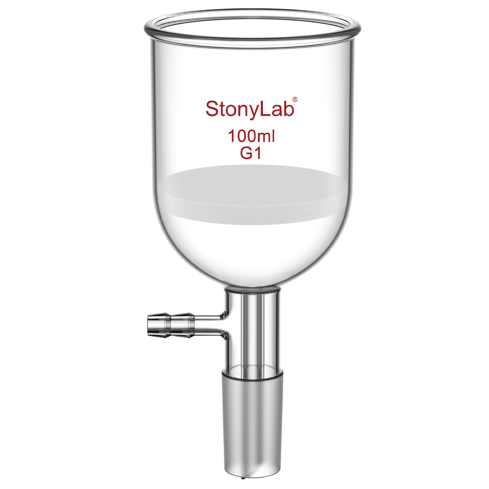 StonyLab Borosilicate Glass Buchner Filtering Funnel with Coarse Frit(G1), 56mm Inner Diameter, 60mm Depth, with 24/40 Standard Taper Inner Joint and Vacuum Serrated Tubulation (100 ml)