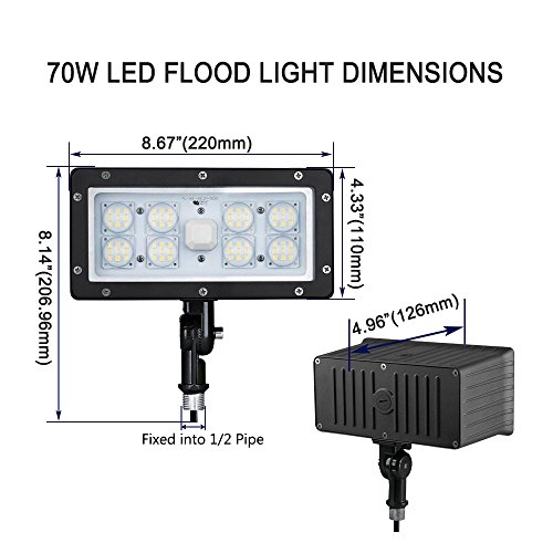 1000LED 70W LED Flood Light 6,800Lm Outdoor Spot Light 5000K AC110-277V Waterproof IP65 UL DLC Certificate for Commercial and Residential Area