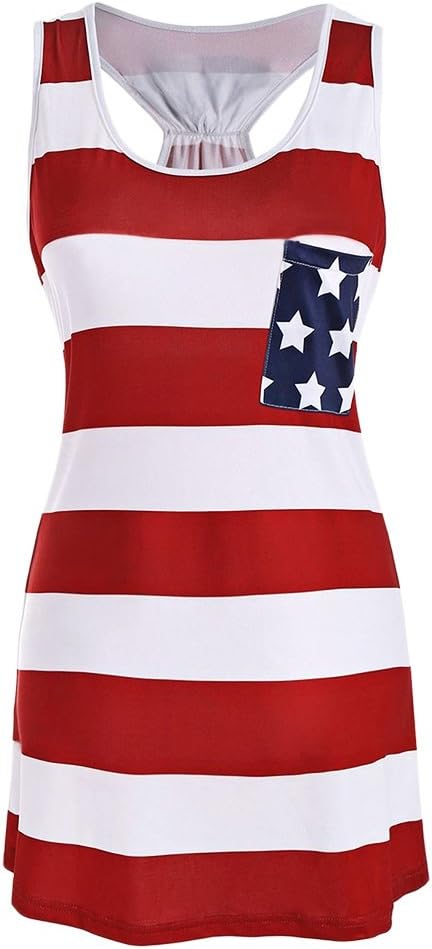 Minma Women's Patriotic American Flag Printed Asymmetric Short Sleeve Casual T-Shirt Dress S-2XL (L, Type V)