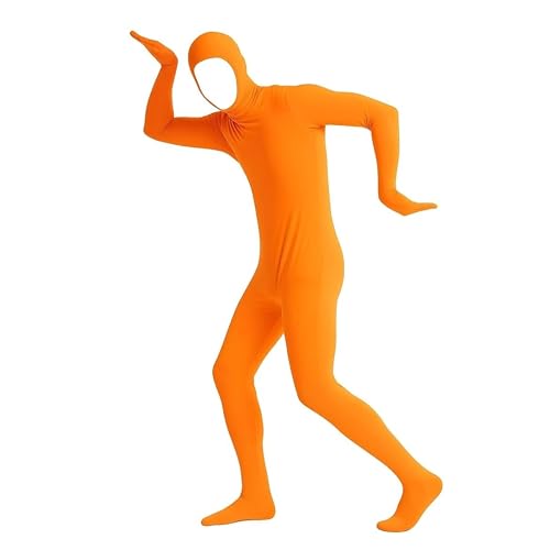 Orange Body Suit Women and Men Full Bodysuit Open Face Halloween Costumes Adults Mask Orange Jumpsuit Costume S