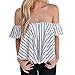 JUST MODEL Womens Sexy Stripe Off Shoulder Shirts Short Sleeve Blouses Casual Tops