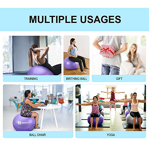 A AZURELIFE Professional Grade Exercise Ball, Anti-Burst&Non-Slip Stability Balance Ball with Quick Pump Included, Multiple Sizes&Colors, Perfect for Birthing, Yoga, Pilates, Desk Chairs&Therapy