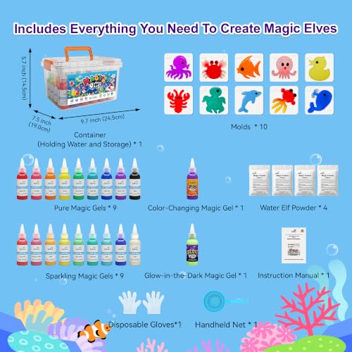 Kiditos Magic Water Elf Kit for Kids, Aqua Fairy Water Gel Kit with 20 Gels & 10 Molds, DIY Water Pets & Magic Water Jelly Craft Set, Kids Toys & Gifts for Girls Boys Age 3+