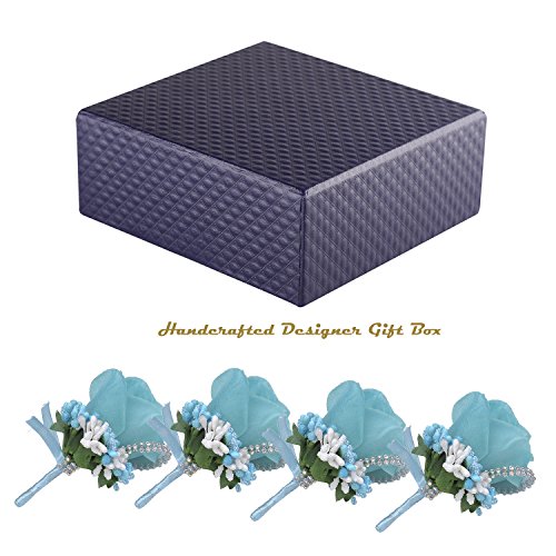 YSUCAU Rose Boutonniere Handmade Corsage Classic Artificial Groom Flowers Brooch with Pin for Wedding Prom Party (Blue)