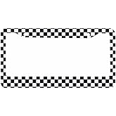 Nicokee Decorative License Plate Frame Black and White Checkerboard Car Tag Frame Aluminum Auto License Plate Holder for Men Women