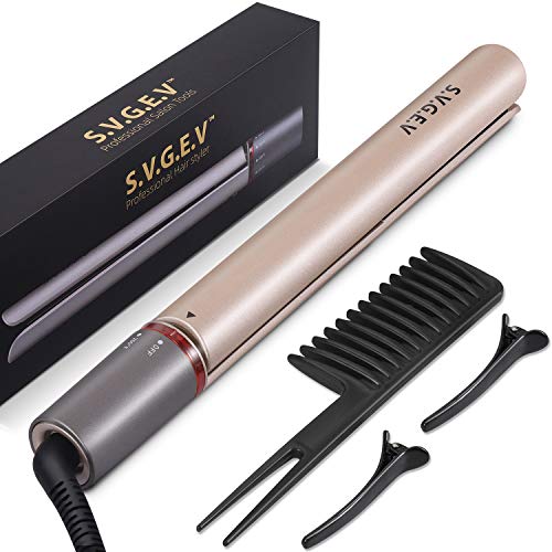 Professional Flat Iron for Hair Styling, Hair Straightener and Curler 2 in 1 Tourmaline Ceramic Plate Fast Heat up with Rotating Adjustable Temperature (250°F-450°F) for All Hair Types (1 Inch, Gold) (Best Temperature To Flat Iron Hair)