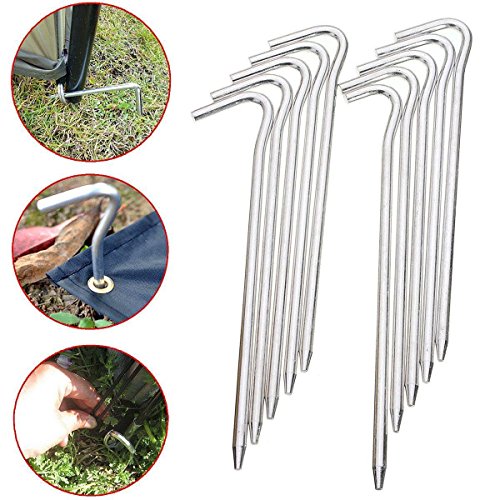 10PCS Steel Garden/Tent Stakes-Perfect for Anchoring, Tents, Tarps, Flowers, Trees, Vegetables-Heavy Duty Galvanized Construction Wont Rust-Use for Camping, Yard Work, Gardening, Picnics