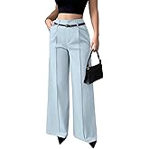 LAJIOJIO Wide Leg Dress Pants Women Casual,High Waist Work Pant Straight Leg Trousers with Pockets