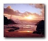 Coastal Sunrise on Ocean Beach Landscape Wall Decor Art Print Poster (16x20)